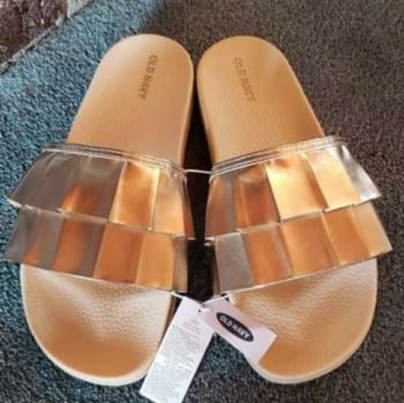 Old Navy Shoes - Old Navy Gold Slides size 5-6 NWT